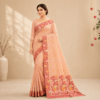 Cotton Jamdani Woven Saree — Peach — Tyohar — flat lay