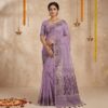 Cotton Mor Woven Saree — Purple — Tyohar — flat lay