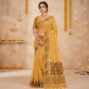 Cotton Mor Woven Saree — Lemon Yellow — Tyohar — flat lay