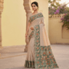 Cotton Plain Saree with Woven Border — Dark Green — Aarambh — flat lay