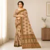 Kota Doria Floral Print Saree — Mustard Yellow — Rozana — flat lay