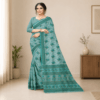 Kota Doria Floral Print Saree — Rama Green — Rozana — flat lay