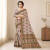 Kota Doria Floral Print Saree — Beige — Rozana — flat lay
