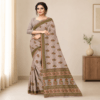 Kota Doria Floral Print Saree — Beige — Rozana — flat lay