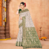 Cotton Geometric Bel Woven Saree — Leaf Green