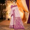 Cotton Geometric Bel Woven Saree — Violet