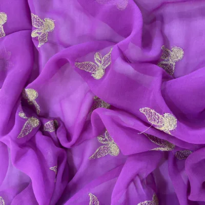 Alternative view of Viscose Georgette Hans Embroidered Saree — Purple
