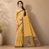Cotton Kalamkari Woven Saree — Yellow — Daftar — flat lay