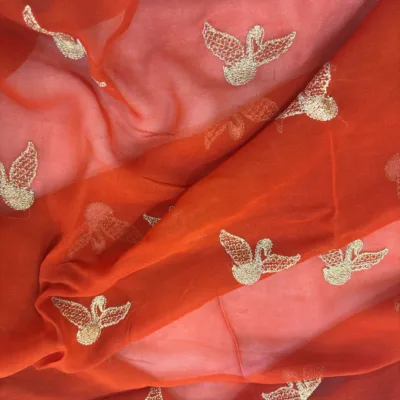 Alternative view of Viscose Georgette Hans Embroidered Saree — Rust Orange