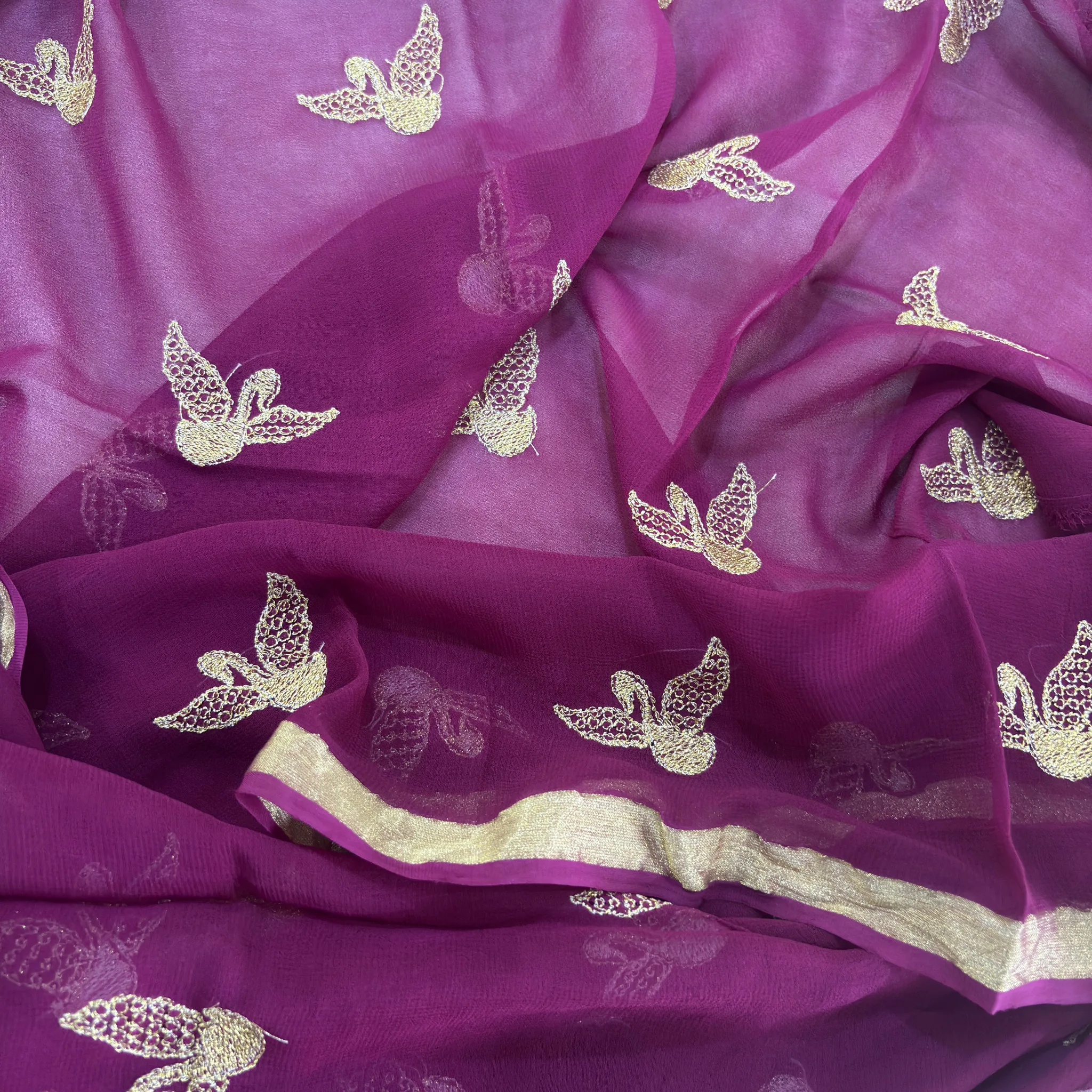 Viscose Georgette Hans Embroidered Saree — Violet - Image 2