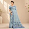 Cotton Jamdani Woven Saree — Ice Blue — Tyohar — flat lay