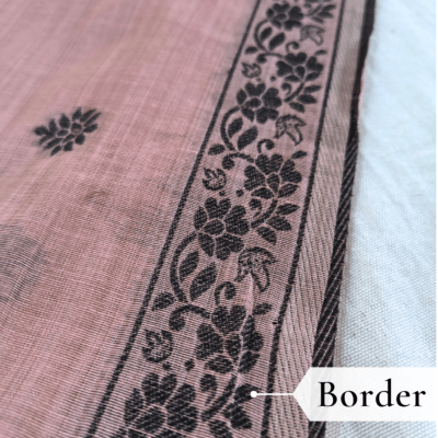 Cotton Kalamkari Woven Saree — Pink — Daftar — fabric close-up