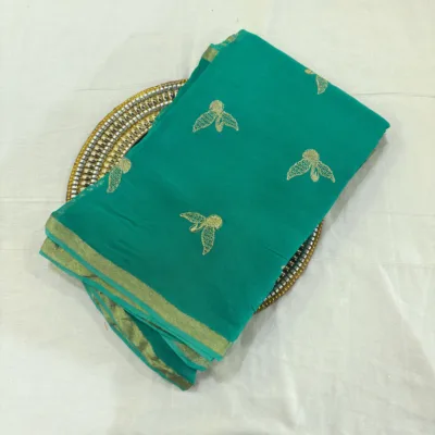 Viscose Georgette Hans Embroidered Saree — Rama Green - Image 8