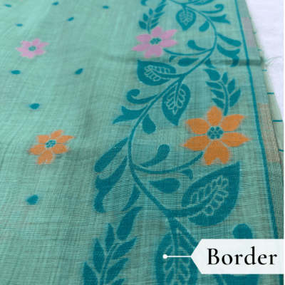 Cotton Jamdani Woven Saree — Mint Green — Tyohar — fabric close-up