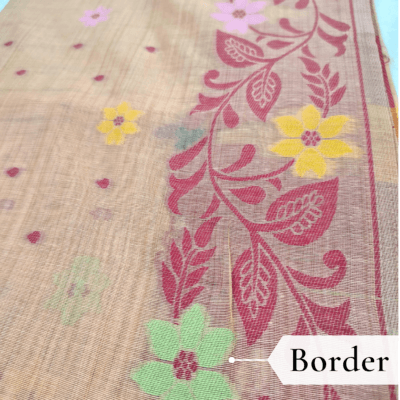 Cotton Jamdani Woven Saree — Peach — Tyohar — fabric close-up