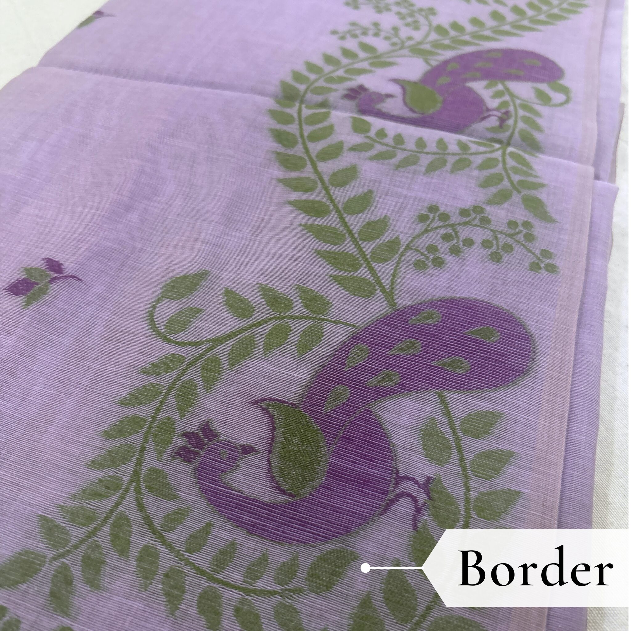 Cotton Mor Woven Saree — Purple — Tyohar — fabric close-up