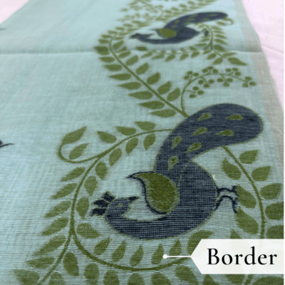 Cotton Mor Woven Saree — Mint Green — Tyohar — fabric close-up