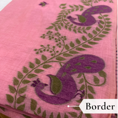 Cotton Mor Woven Saree — Pink — Tyohar — fabric close-up