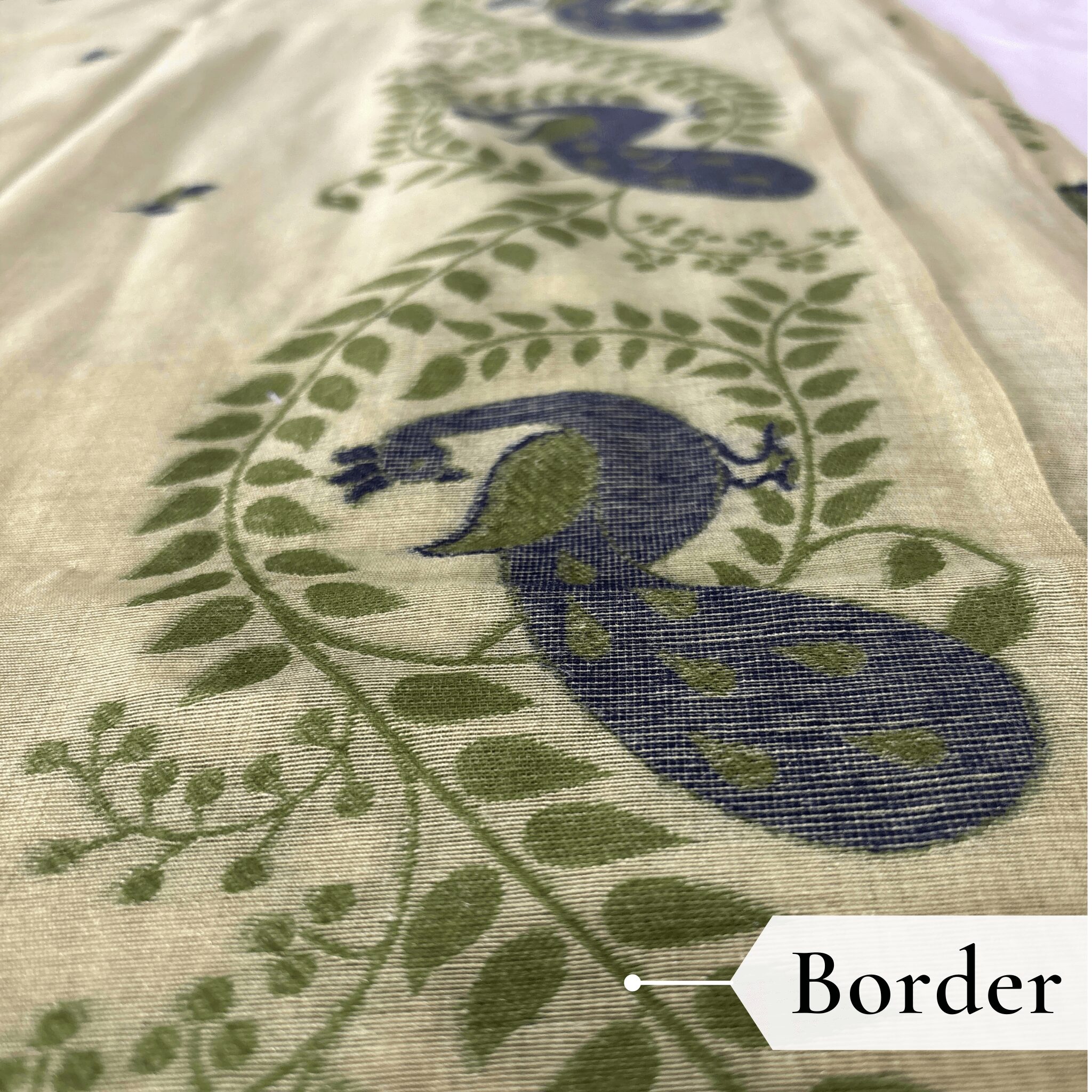 Cotton Mor Woven Saree — Lime Green — Tyohar — fabric close-up