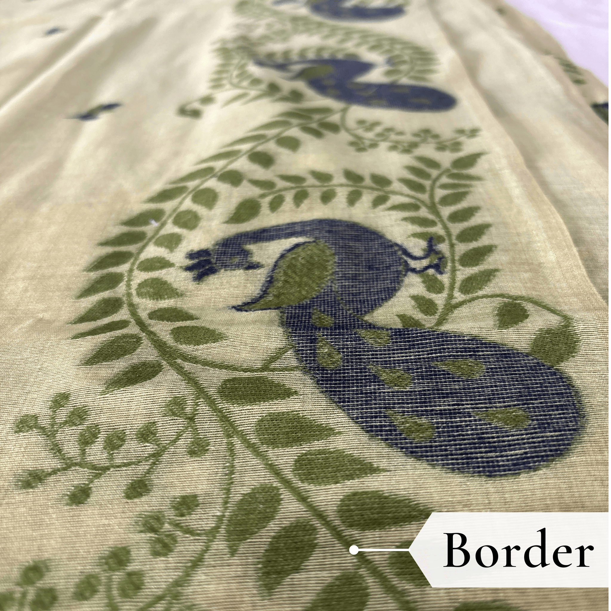 Cotton Mor Woven Saree — Lime Green — Tyohar — fabric close-up