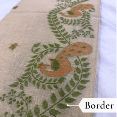 Cotton Mor Woven Saree — Beige — Tyohar — fabric close-up