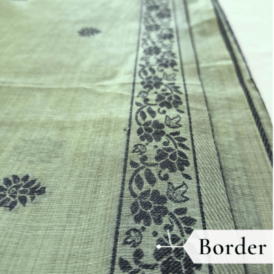 Cotton Kalamkari Woven Saree — Green — Daftar — fabric close-up