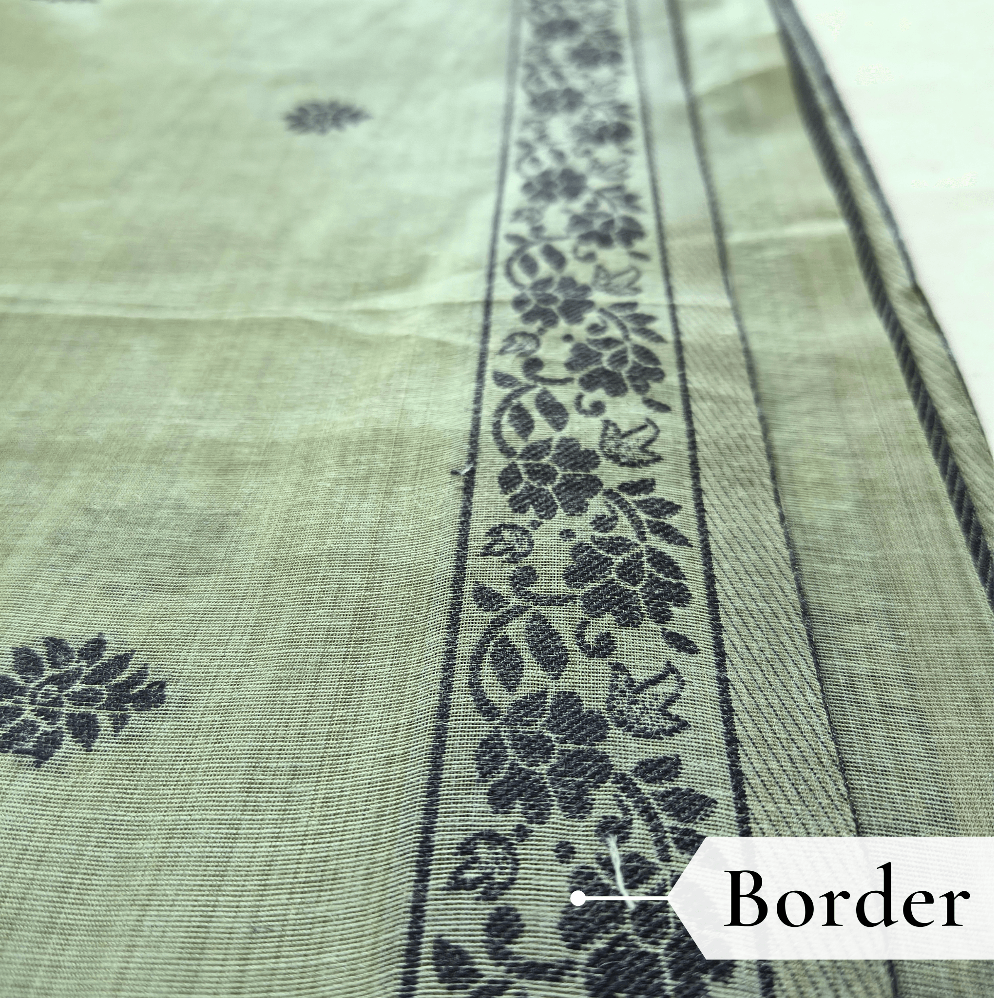 Cotton Kalamkari Woven Saree — Green — Daftar — fabric close-up