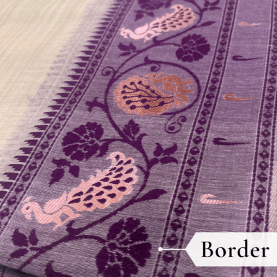 Cotton Plain Saree with Woven Border — Purple — Aarambh — fabric close-up