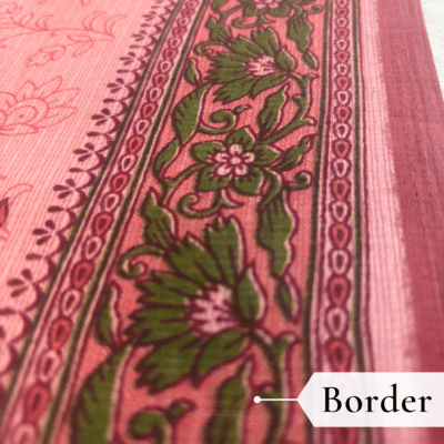 Kota Doria Floral Print Saree — Peach — Rozana — fabric close-up