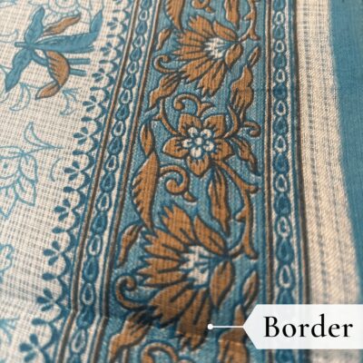 Kota Doria Floral Print Saree — Sky Blue — Rozana — fabric close-up