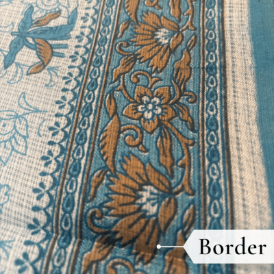 Kota Doria Floral Print Saree — Sky Blue — Rozana — fabric close-up