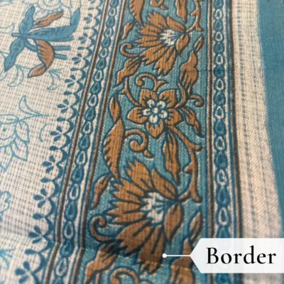 Kota Doria Floral Print Saree — Sky Blue — Rozana — fabric close-up