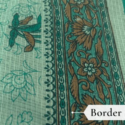 Kota Doria Floral Print Saree — Rama Green — Rozana — fabric close-up