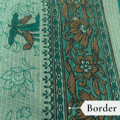 Kota Doria Floral Print Saree — Rama Green — Rozana — fabric close-up