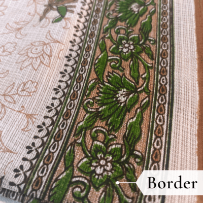 Kota Doria Floral Print Saree — Beige — Rozana — fabric close-up