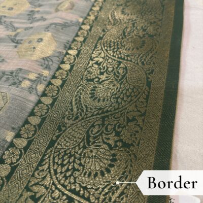 Cotton Geometric Bel Woven Saree — Leaf Green - Image 4