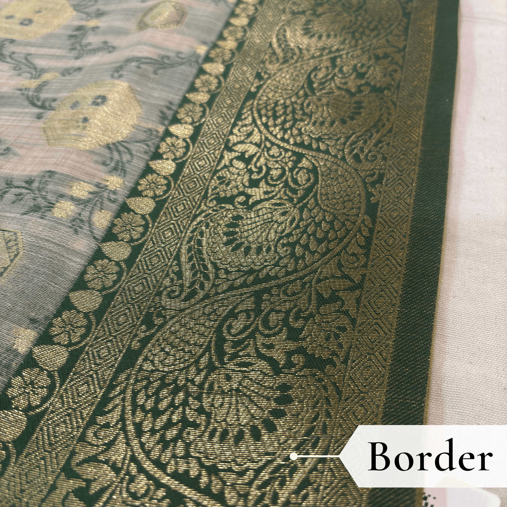 Cotton Geometric Bel Woven Saree — Leaf Green - Image 4