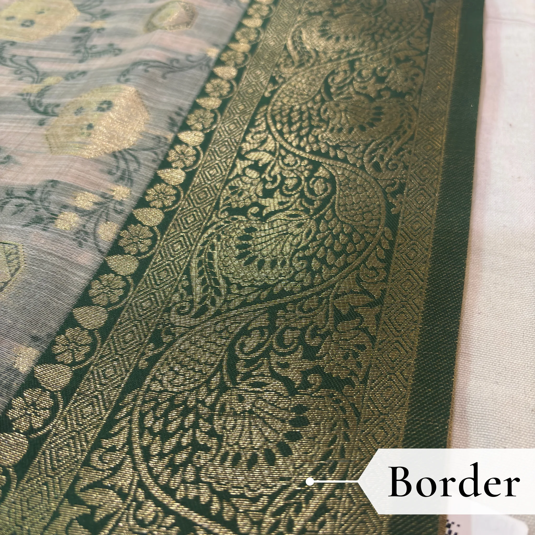 Cotton Geometric Bel Woven Saree — Leaf Green - Image 4
