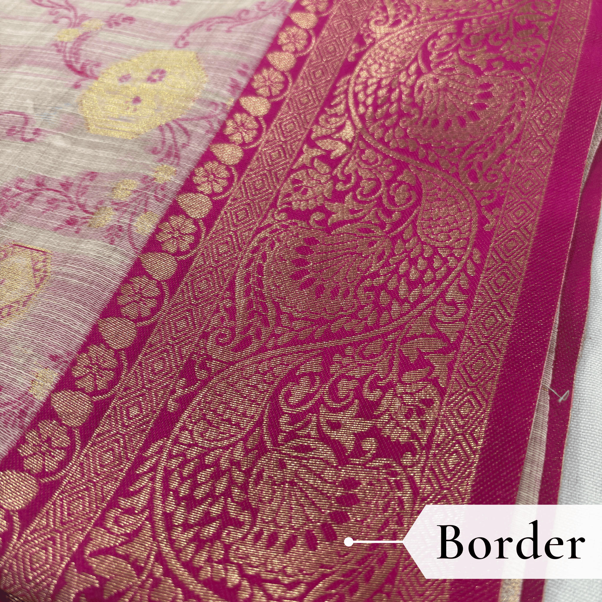 Cotton Geometric Bel Woven Saree — Rani Pink - Image 4
