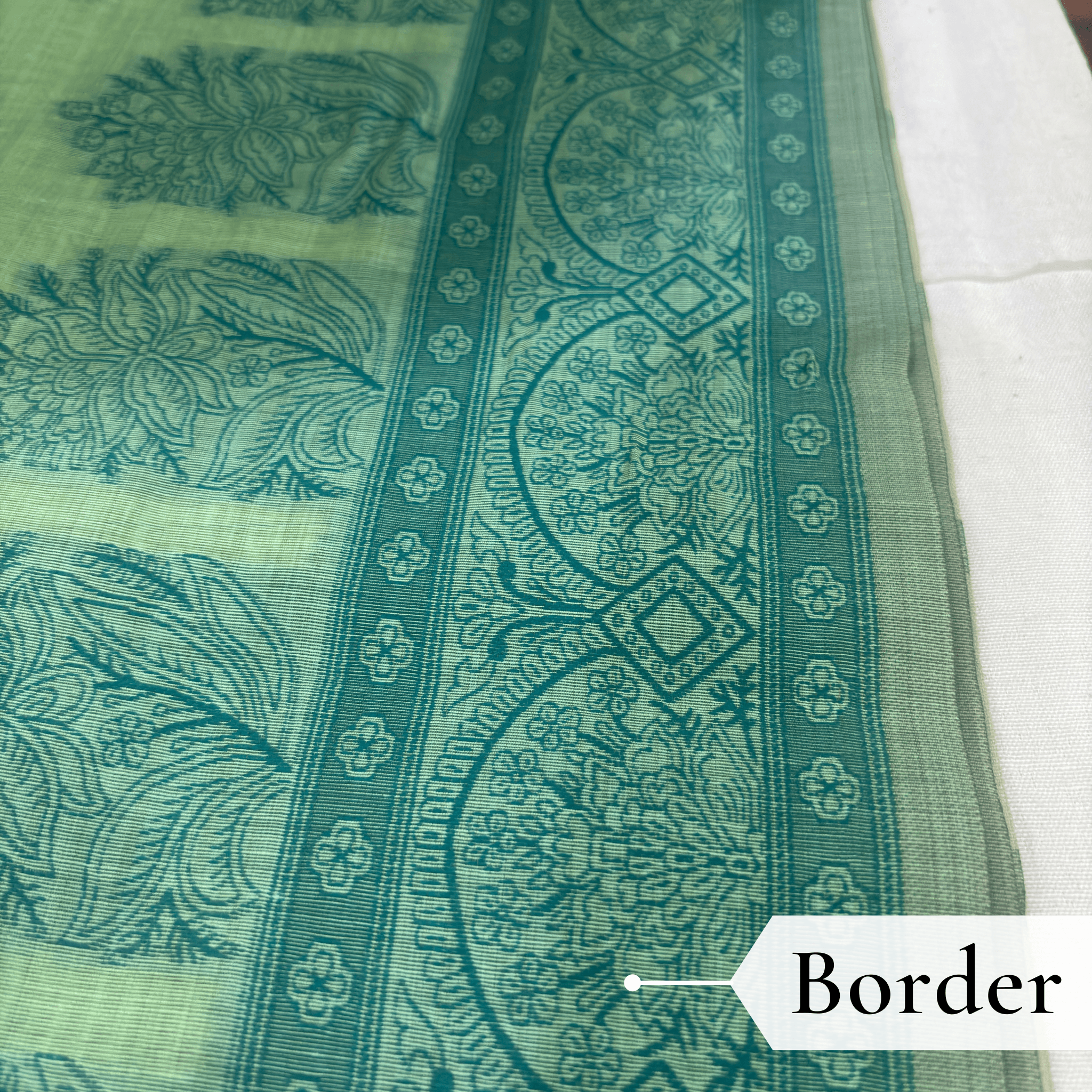 Cotton Bouquet Woven Saree — Mint Green - Image 4