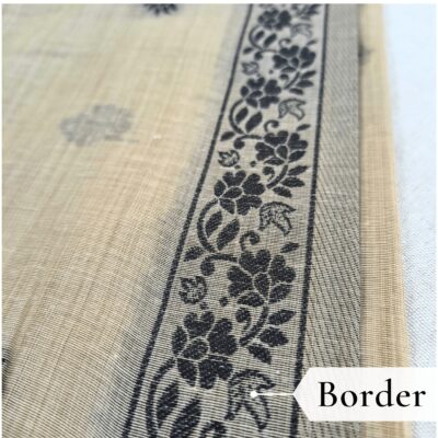 Cotton Kalamkari Woven Saree — Beige — Daftar — fabric close-up