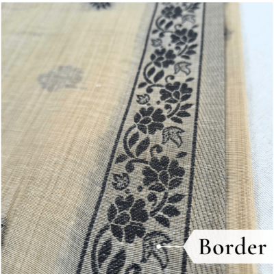 Cotton Kalamkari Woven Saree — Beige — Daftar — fabric close-up