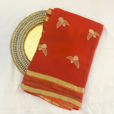 Viscose Georgette Hans Embroidered Saree — Rust Orange - Image 8