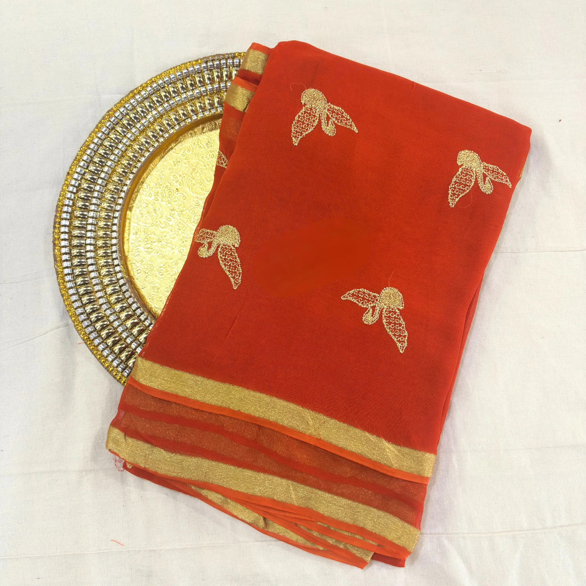 Viscose Georgette Hans Embroidered Saree — Rust Orange - Image 8