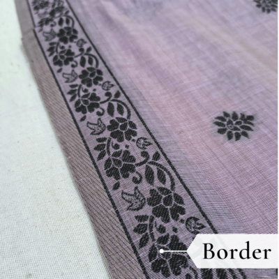 Cotton Kalamkari Woven Saree — Purple — Daftar — fabric close-up