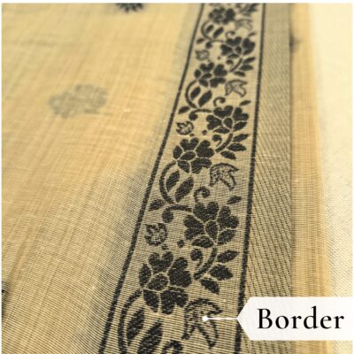 Cotton Kalamkari Woven Saree — Yellow — Daftar — fabric close-up