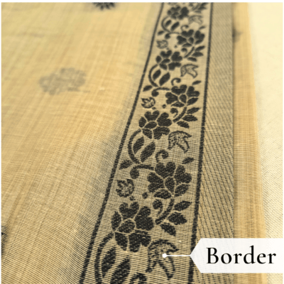 Cotton Kalamkari Woven Saree — Yellow — Daftar — fabric close-up