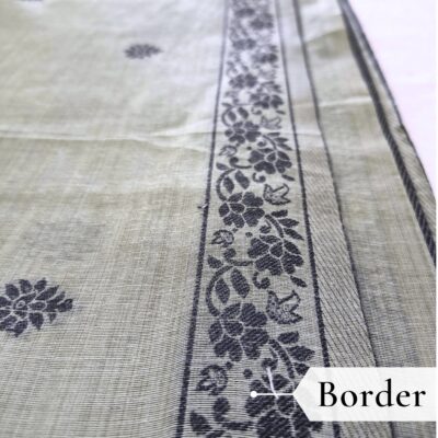 Cotton Kalamkari Woven Saree — Grey — Daftar — fabric close-up
