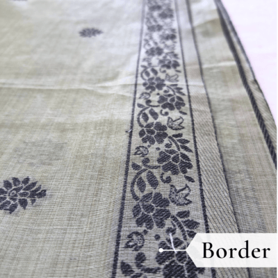 Cotton Kalamkari Woven Saree — Grey — Daftar — fabric close-up