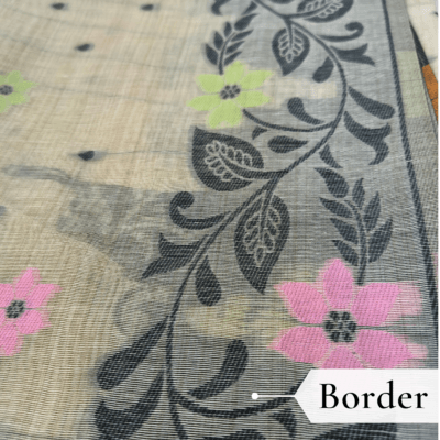 Cotton Jamdani Woven Saree — Beige — Tyohar — fabric close-up